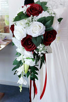 Artificial Red Rose Cascade Wedding Flower Bouquets with Ribborn