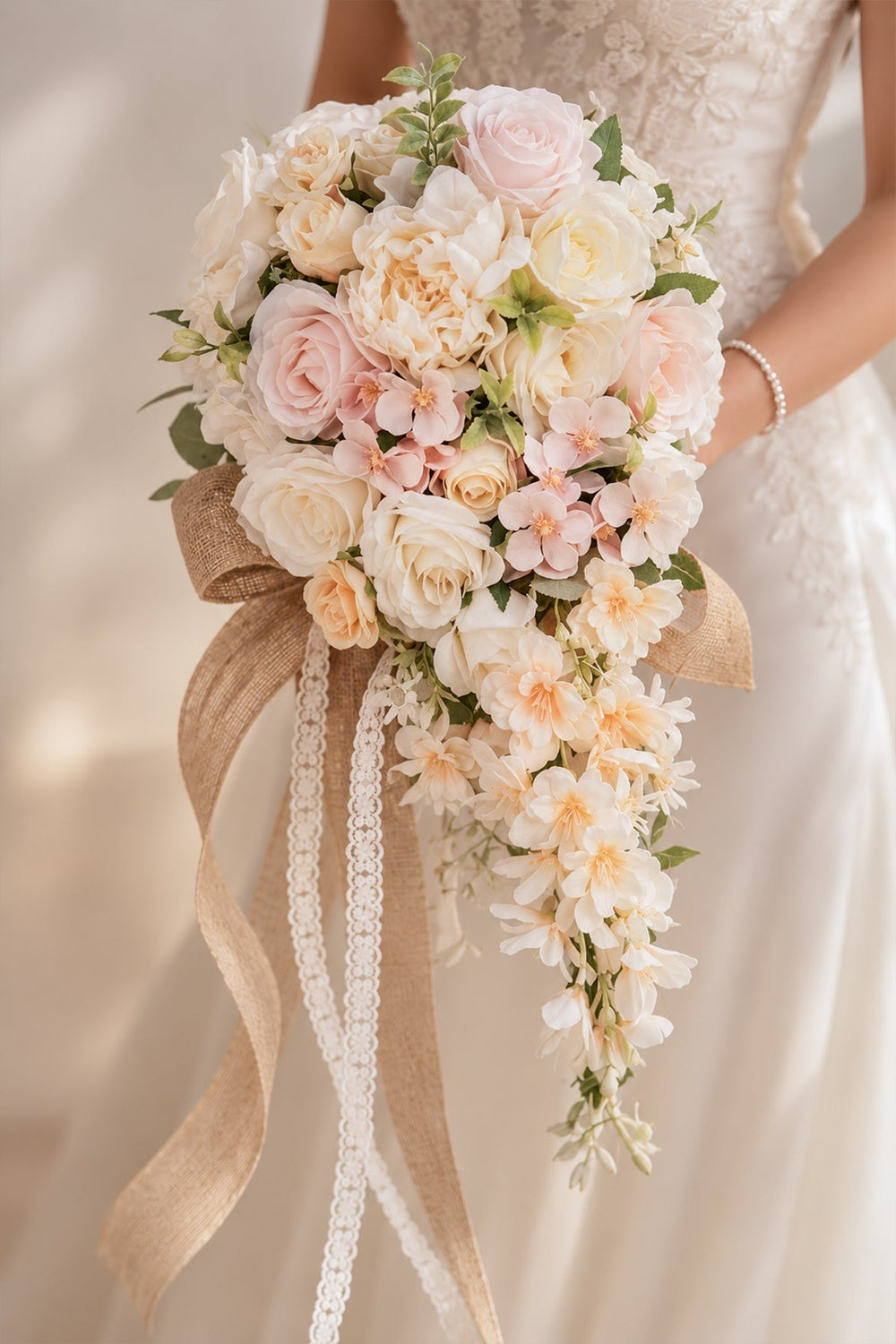 Artificial Rose Peony Cascade Wedding Flower Bouquets - KissProm Accessories