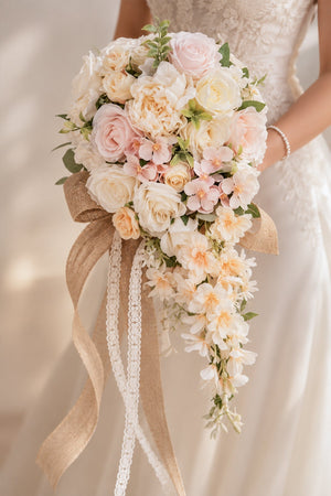 Artificial Rose Peony Cascade Wedding Flower Bouquets - KissProm Accessories