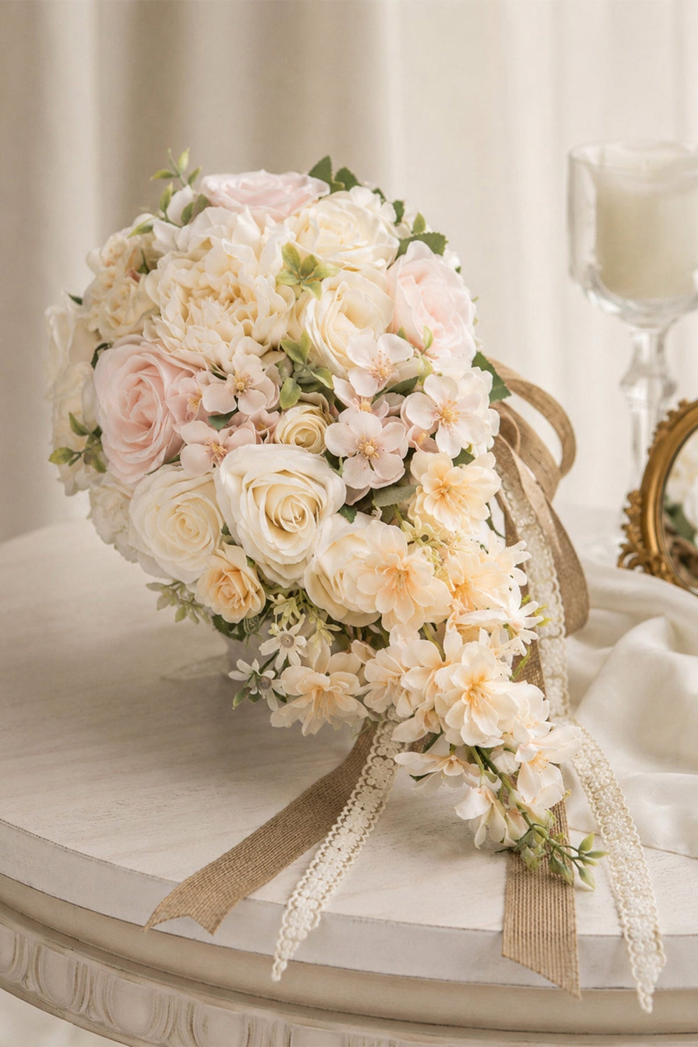 Artificial Rose Peony Cascade Wedding Flower Bouquets - KissProm Accessories