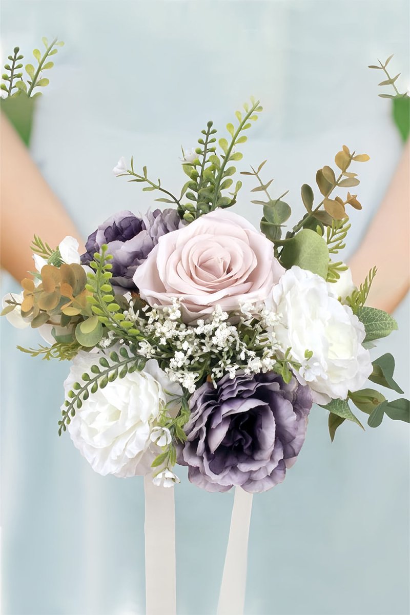 Artificial Rose Peony Cascade Wedding Flower Bouquets with Ribbons - KissProm