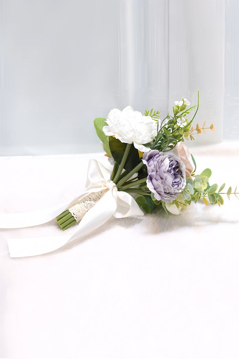 Artificial Rose Peony Cascade Wedding Flower Bouquets with Ribbons - KissProm
