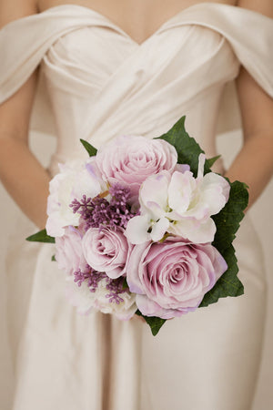 Artificial Silk Light Purple Rose Hydrangea Wedding Bridal Bouquets - KissProm Accessories