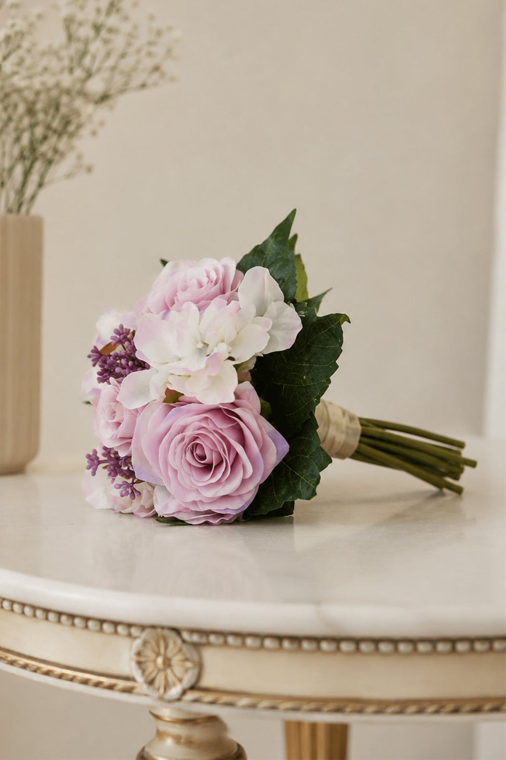Artificial Silk Light Purple Rose Hydrangea Wedding Bridal Bouquets - KissProm Accessories
