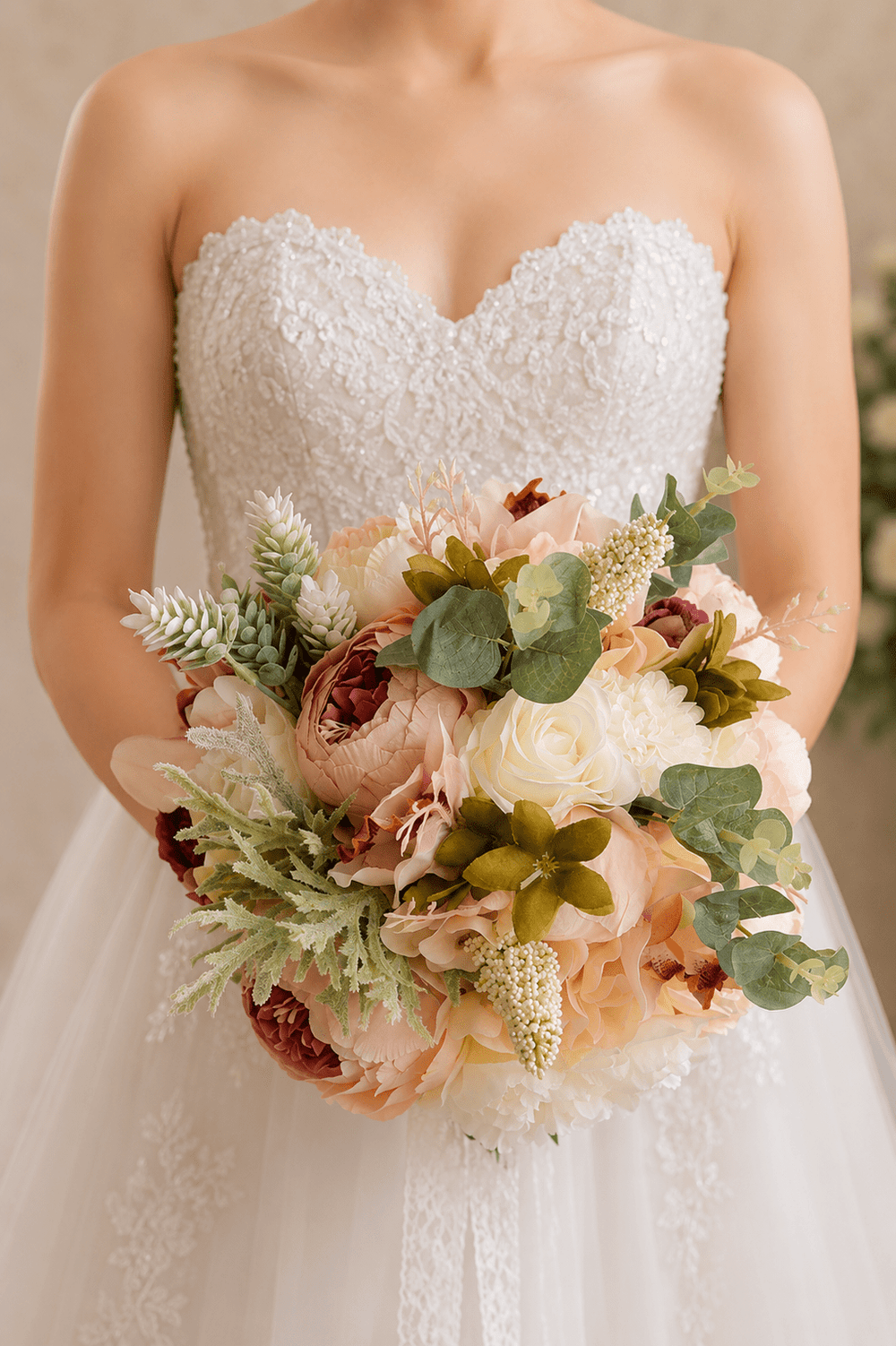 Artificial Silk Rose Peony Wedding Bridal Bouquets - KissProm Accessories