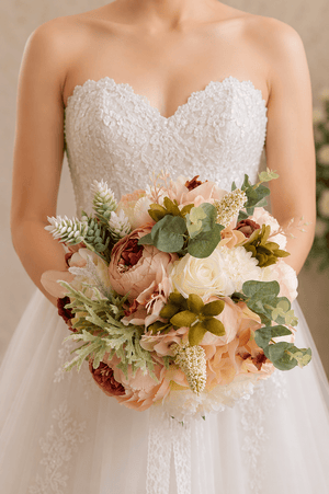 Artificial Silk Rose Peony Wedding Bridal Bouquets - KissProm Accessories