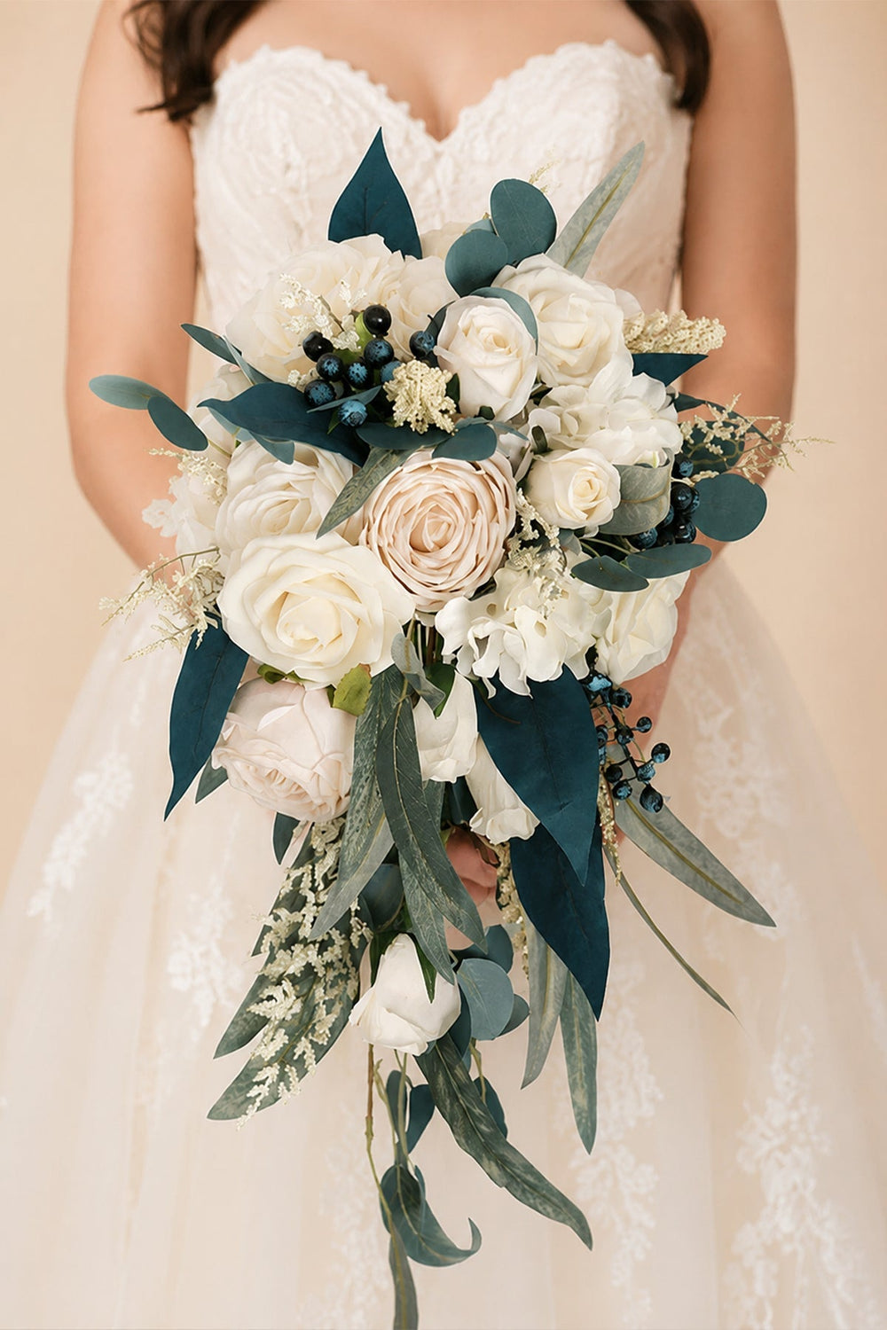 Artificial Silk Roses Cascade Wedding Bridal Bouquets - KissProm Accessories