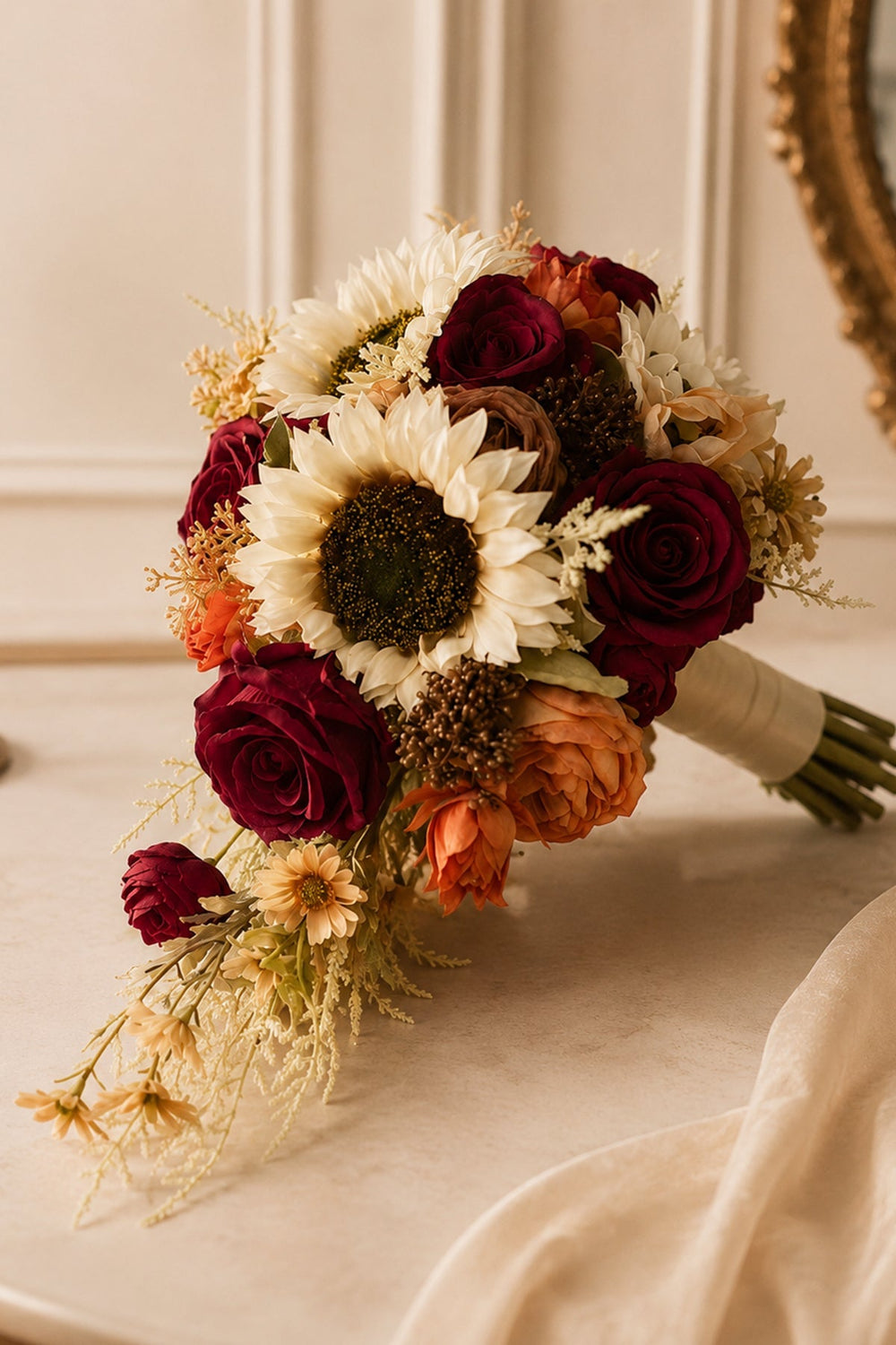 Artificial Sunflower Rose Cascade Wedding Flower Bouquets - KissProm Accessories