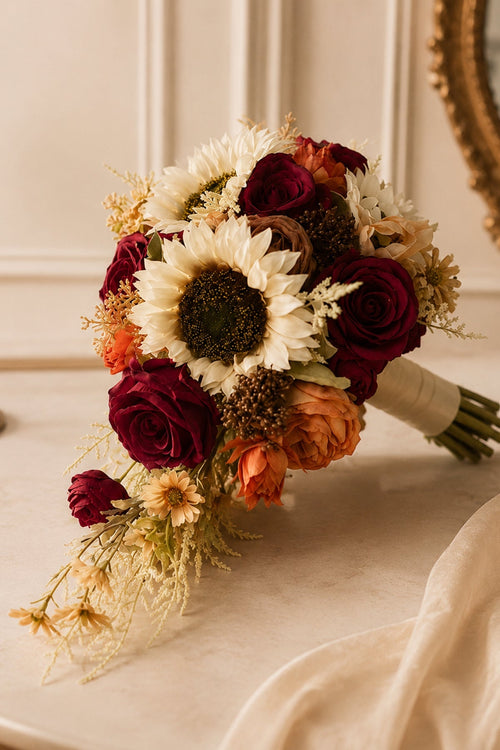 Artificial Sunflower Rose Cascade Wedding Flower Bouquets - KissProm Accessories