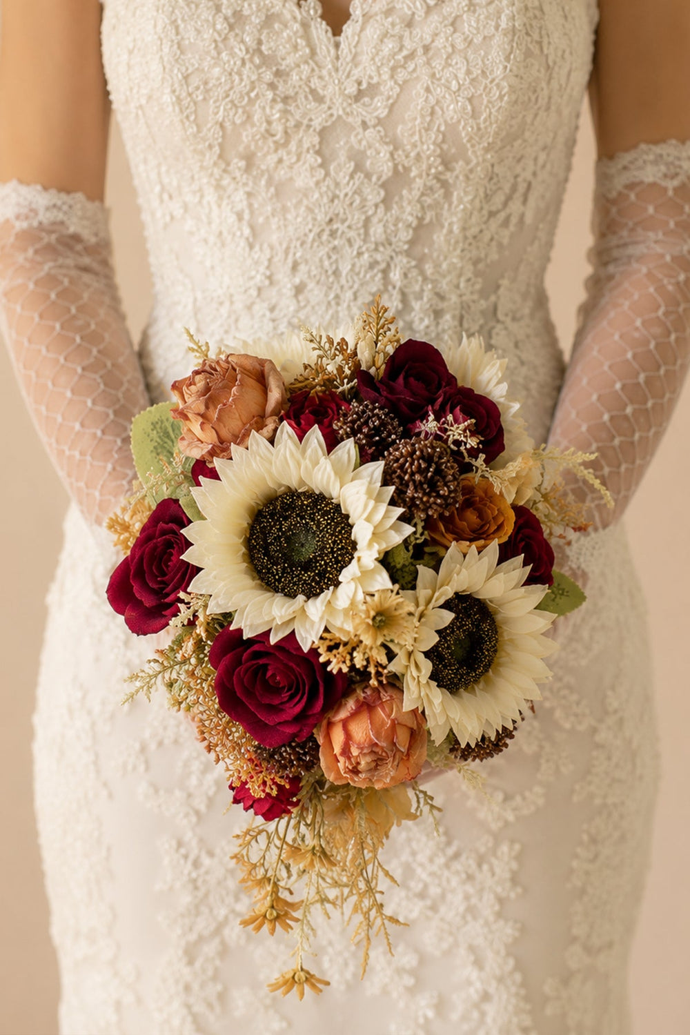 Artificial Sunflower Rose Cascade Wedding Flower Bouquets - KissProm Accessories