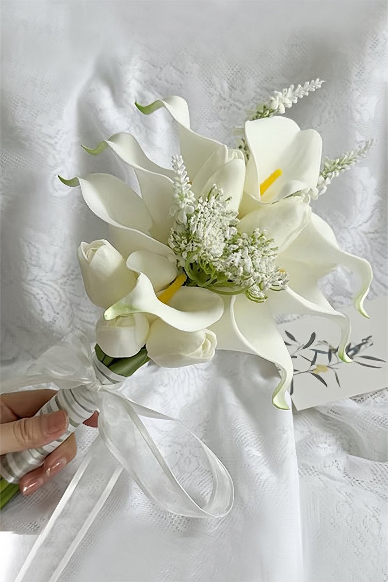 wedding bouquets with white lilies Artificial Tulip Cala Lilies Cascade Wedding Flower Bouquets