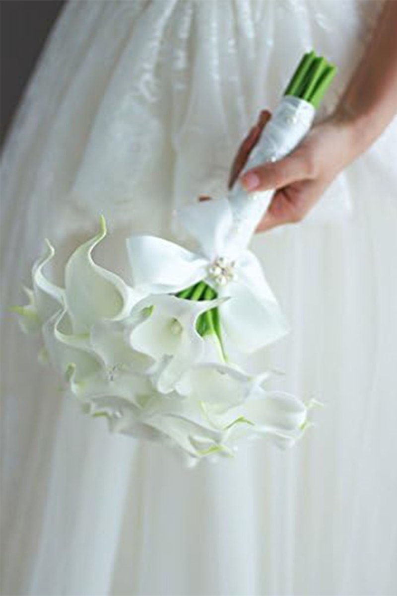 Artificial White Calla Lily Cascade Wedding Flower Bouquets - KissProm