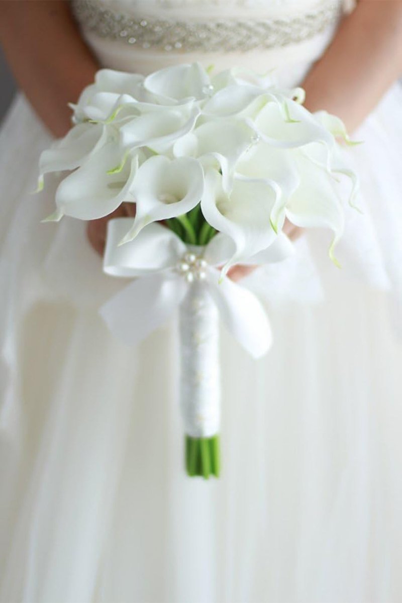 Artificial White Calla Lily Cascade Wedding Flower Bouquets - KissProm