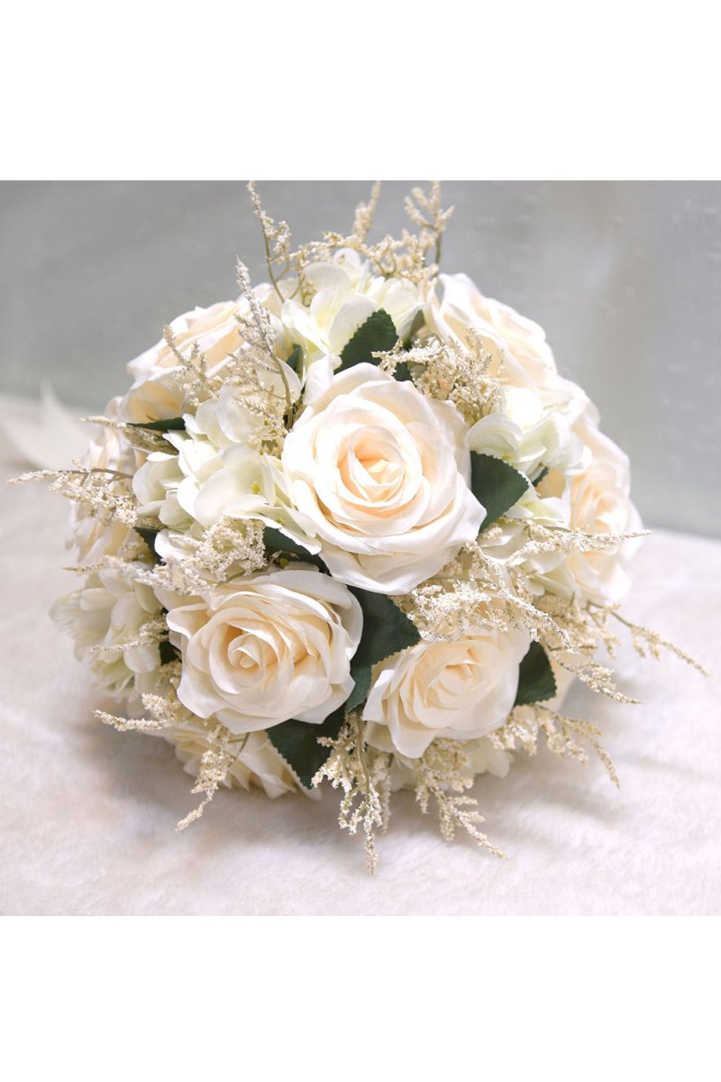 Artificial White Rose Cascade Wedding Flower Bouquets - KissProm