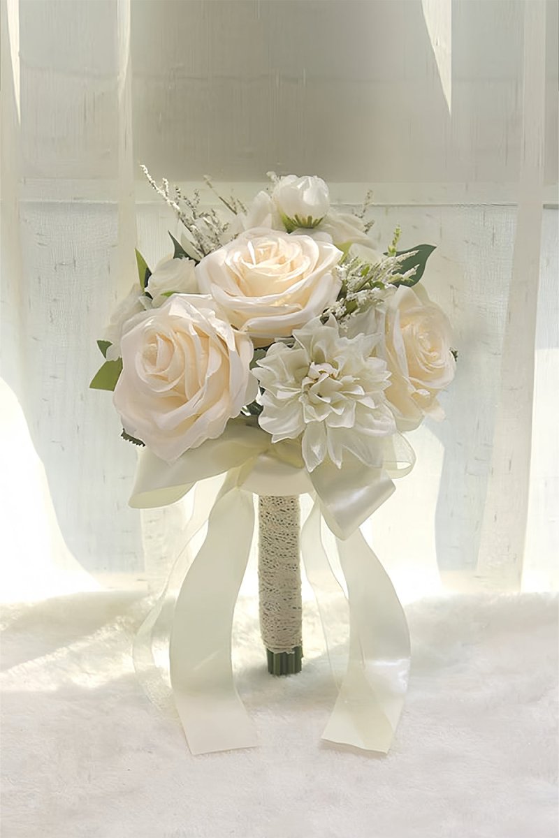 Artificial White Rose Hydrangea Cascade Wedding Flower Bouquets - KissProm