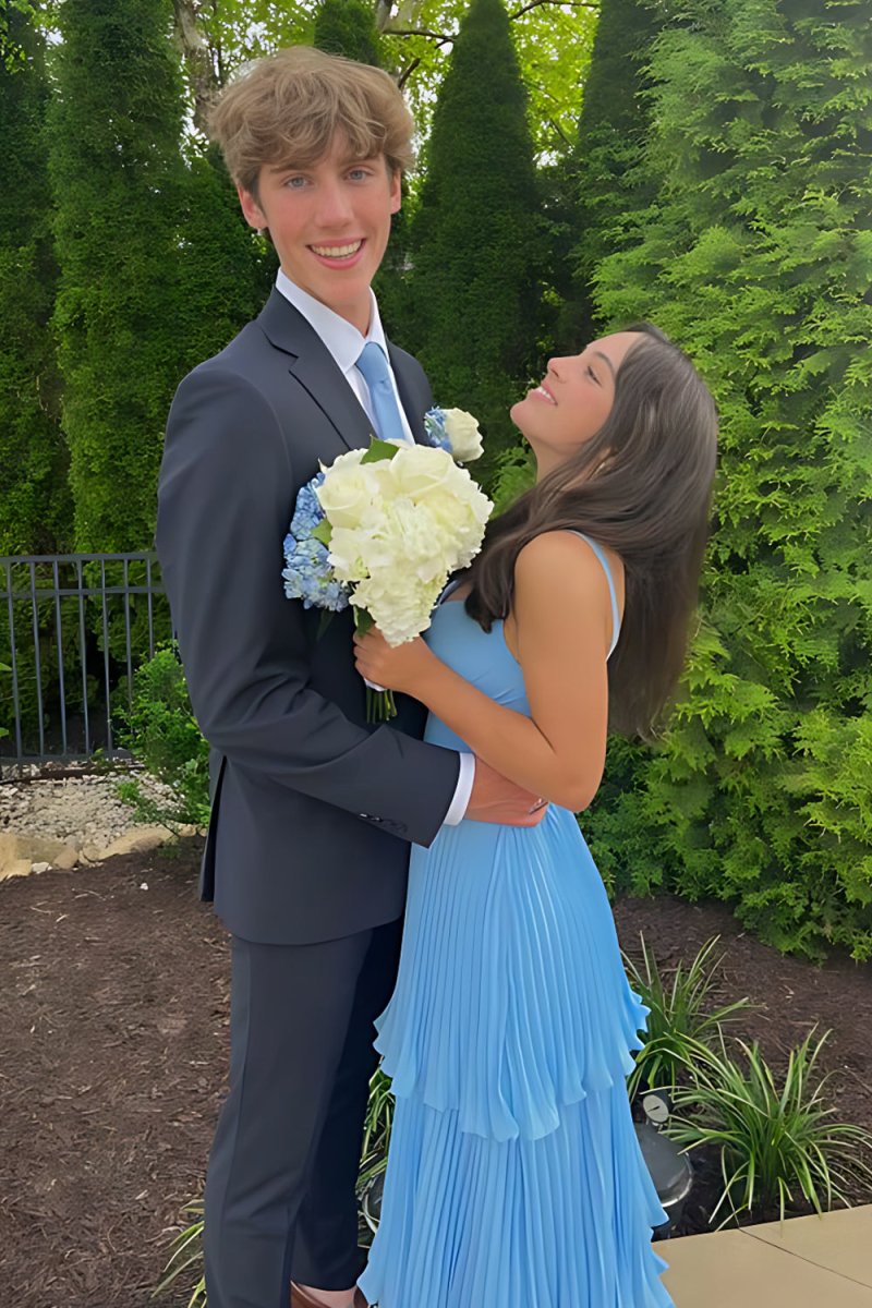 Arvella | Blue - Sweetheart A - Line Chiffon Pleated Long Prom Dresses With Ruffles - KissProm