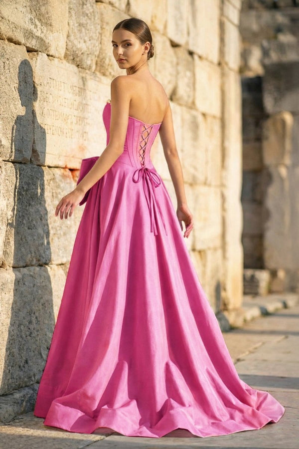 women's dark pink strapless dress for wedding Pink