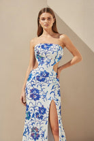 Astral | Blue - Strapless Mermaid Sequined Cutout Long Formal Prom Dresses With Slit - KissProm