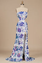 Astral | Blue - Strapless Mermaid Sequined Cutout Long Formal Prom Dresses With Slit - KissProm