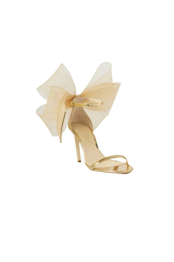 Asymmetric Bow - Embellished Satin High Heel Sandals - KissProm