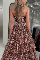 Athos | Leopard - A Line Chiffon Strapless Corset Long Prom Dresses with Tiered Ruffles - KissProm