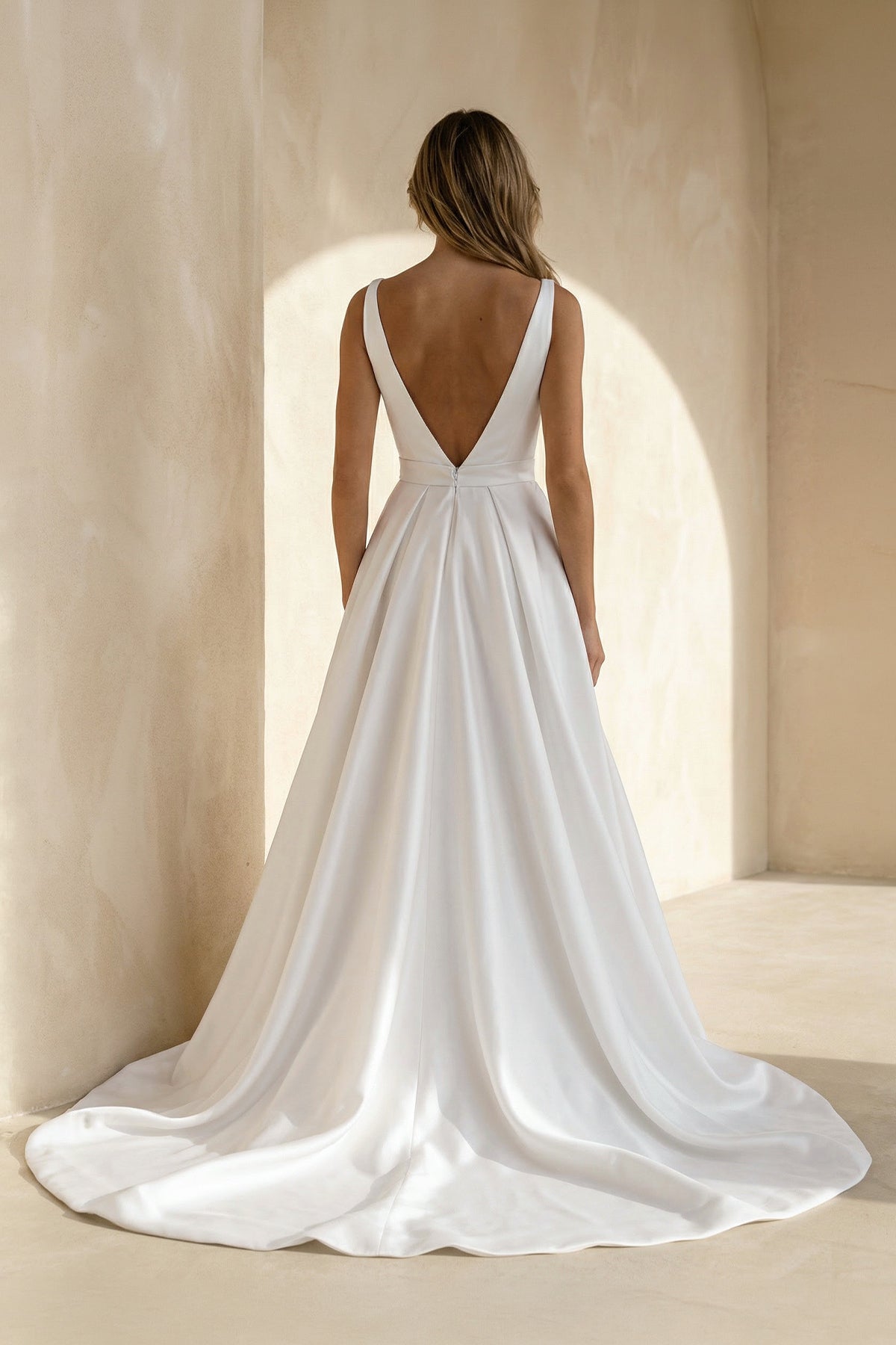 Attractive Deep V-Neck White Satin Bohemian Wedding Dress