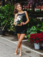Audrissa | Black - Scoop Neck Satin Ruffle Short Homecoming Dress
