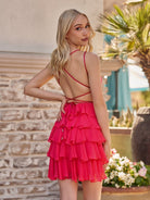 Audrissa | Red - Scoop Neck Satin Ruffle Short Homecoming Dress
