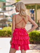 Audrissa | Red - Scoop Neck Satin Ruffle Short Homecoming Dress