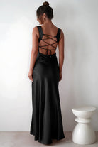 Auren | Red - A - Line Square Neck Satin Long Prom Dresses with Slit - KissProm