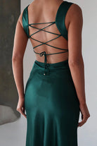 Auren | Red - A - Line Square Neck Satin Long Prom Dresses with Slit - KissProm