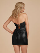 Auri | Black - Bodycon Sweetheart Corset Metallic Homecoming Dress with Lace Appliques