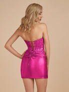 Auri | Fuchsia - Bodycon Sweetheart Corset Metallic Homecoming Dress with Lace Appliques