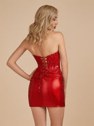 Auri | Red - Bodycon Sweetheart Corset Metallic Homecoming Dress with Lace Appliques
