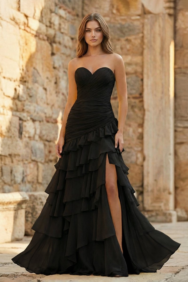 Ruched Ruffle Fitted Yellow Long Prom Dress with Slit Ruched Ruffle Fitted Yellow Long Prom Dress with Slit
