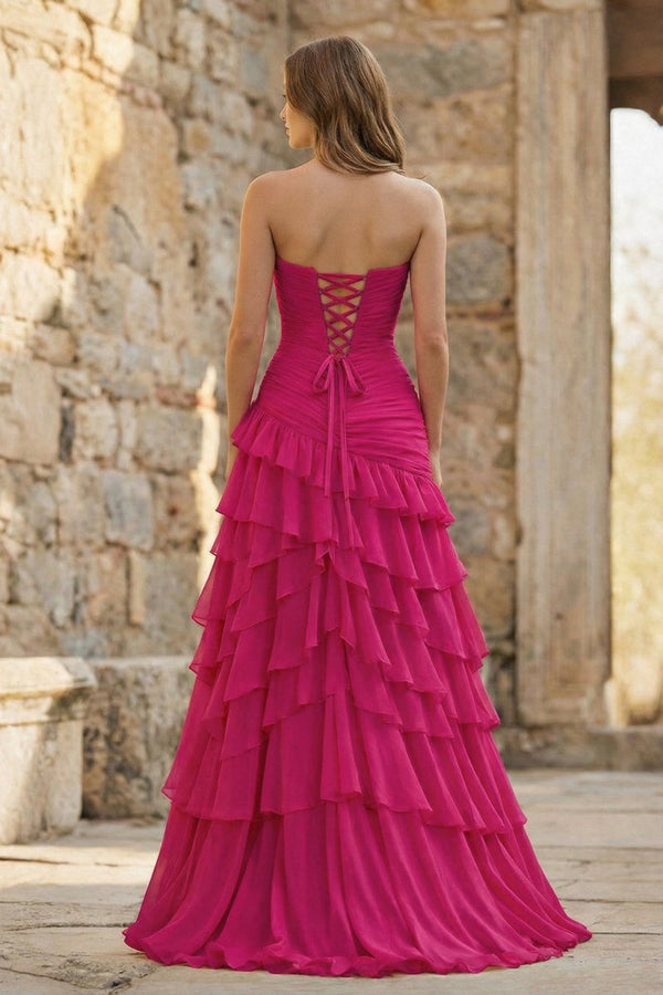area ruched ruffle dress Ruched Ruffle Fitted Yellow Long Prom Dress with Slit