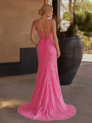 Blue Spaghetti Straps Mermaid Sequins Long Prom Dresses with Beading - KissProm