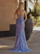 Aurum | Scoop Neck Hot Pink Mermaid Sequins Long Prom Dresses with Beading - KissProm