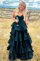 KissProm-Ausha Dark Green Sweetheart Fuchsia Ruffles A-line Prom Dresses