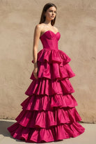 Ausha | Sweetheart Fuchsia Ruffles A - line Prom Dresses - KissProm