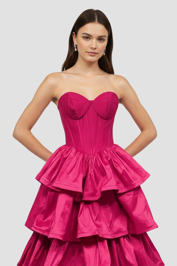 Ausha | Sweetheart Fuchsia Ruffles A - line Prom Dresses - KissProm