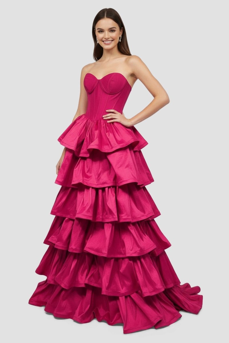 Ausha | Sweetheart Fuchsia Ruffles A - line Prom Dresses - KissProm