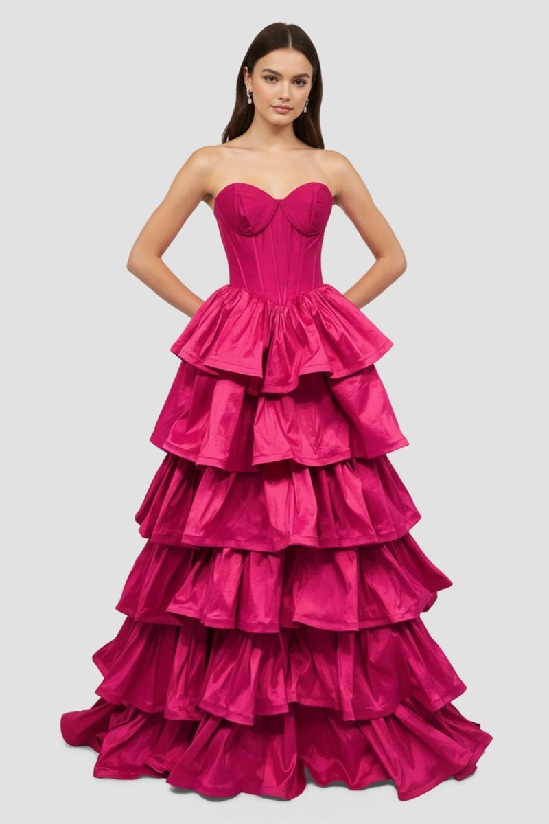 Ausha | Sweetheart Fuchsia Ruffles A - line Prom Dresses - KissProm