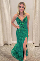 Avenelle | Red - Strapless Mermaid Sequined Long Formal Prom Dresses With Slit - KissProm