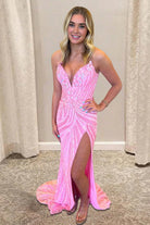 Avenelle | Red - Strapless Mermaid Sequined Long Formal Prom Dresses With Slit - KissProm