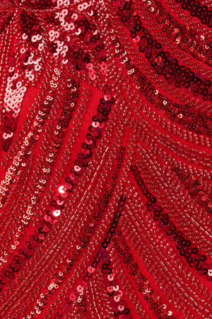 Red Sweetheart Mermaid Sequined Long Formal Prom Dresses With Slit - KISSPROM