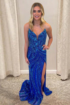 Avenelle | Red - Strapless Mermaid Sequined Long Formal Prom Dresses With Slit - KissProm