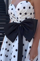 Averna | Fuchsia - Strapless A Line Polka Dots Satin Long Prom Dresses With Bow - KissProm