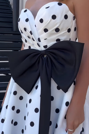 Averna | Fuchsia - Strapless A Line Polka Dots Satin Long Prom Dresses With Bow - KissProm