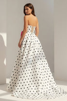 Averna | Fuchsia - Strapless A Line Polka Dots Satin Long Prom Dresses With Bow - KissProm